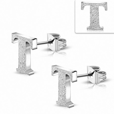 Boucles d'oreilles Alphabet T sablées en acier inoxydable (paire)