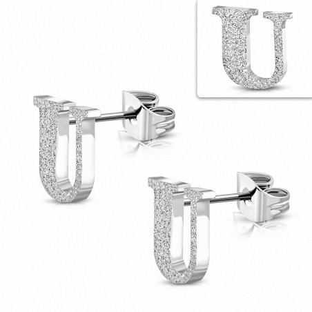 Boucles d'oreilles Alphabet U sablées en acier inoxydable (paire)