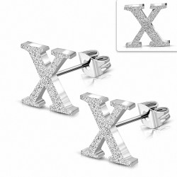 Boucles d'oreilles Alphabet X sablées en acier inoxydable (paire)