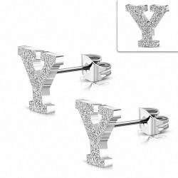 Boucles d'oreilles Alphabet Y sablées en acier inoxydable (paire)