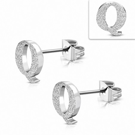 Boucles d'oreilles Alphabet Q sablées en acier inoxydable (paire)