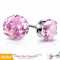 4mm | Boucles d'oreille rondes en acier inoxydable avec rondelles et zircons cubiques (paire)