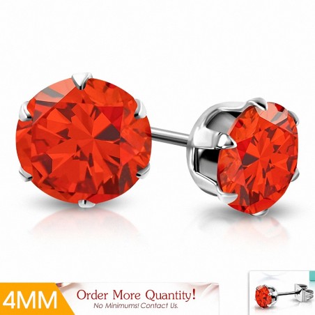 4mm | Boucles d'oreille rondes en acier inoxydable avec cercle et broche en acier inoxydable avec zircone orange CZ (paire)