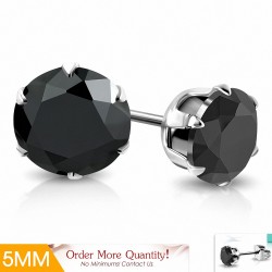 5mm | Boucles d'oreille rondes en acier inoxydable avec cercle et griffes - Noir (CZ)