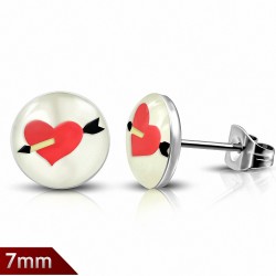 7mm | Boucles d'oreilles clous flèche en argent avec cœur love en acier inoxydable à quatre tons (paire)