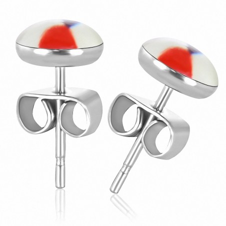 7mm | Boucles d'oreilles clous flèche en argent avec cœur love en acier inoxydable à quatre tons (paire)