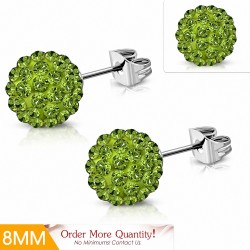 8mm | Boucles d'oreilles Shamballa en acier inoxydable Argil Disco Ball avec Olivine légère CZ (paire)