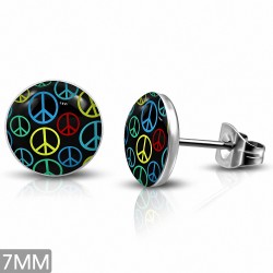 7mm | Boucles d'oreille rondes en forme de signe de paix rond en acier inoxydable (paire)