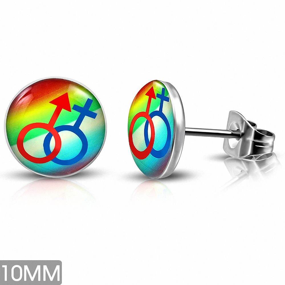 10mm | Acier inoxydable Symbole de genre masculin / féminin Symbole de couleur arc-en-ciel - Cercle (paire)