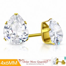 4x6mm | Boucles d'oreilles clous en acier inoxydable doré avec pinces et gouttes en forme de griffes