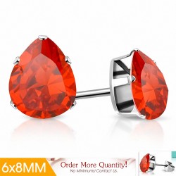 6x8mm | Boucles d'oreilles clous en acier inoxydable avec poire / larme et jacinthe orange CZ (paire)