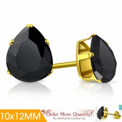 10x12mm | Boucles d'oreilles clous en acier inoxydable doré avec pinces et gouttes en forme de griffes avec noir de jais