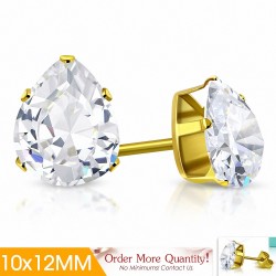 10x12mm | Boucles d'oreilles poire / goutte d'eau en acier inoxydable doré avec pinces / gouttes en doré (paire)