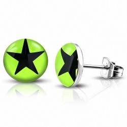 7mm | Boucles d'oreilles clous cercle en étoile vert clair à 3 tons en acier inoxydable (paire)