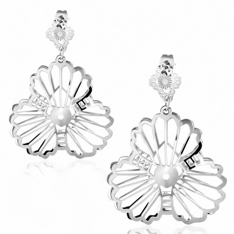 Boucles d'oreilles pendantes en forme de goutte de fleurs fantaisie en filigrane en acier inoxydable (paire)