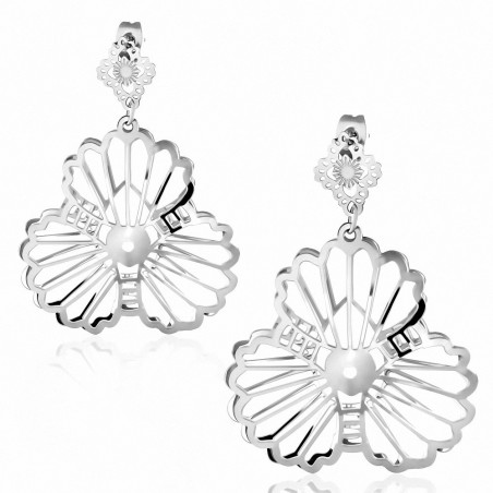 Boucles d'oreilles pendantes en forme de goutte de fleurs fantaisie en filigrane en acier inoxydable (paire)