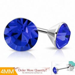 4mm | Boucles d'oreille rondes en acier inoxydable avec cristaux Stellux Capri bleu (paire)