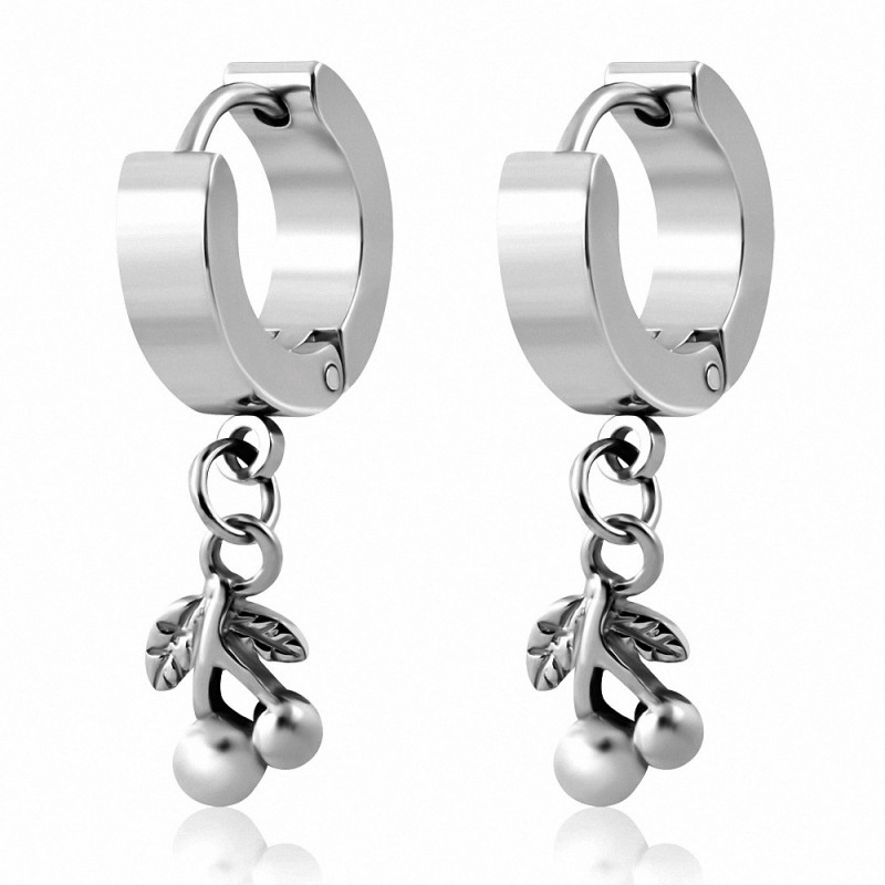 Paire de boucles d'oreilles Huggie en forme de cerise en acier inoxydable (paire)