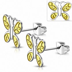 Boucles d'oreilles papillon 2 tons en acier inoxydable (paire)