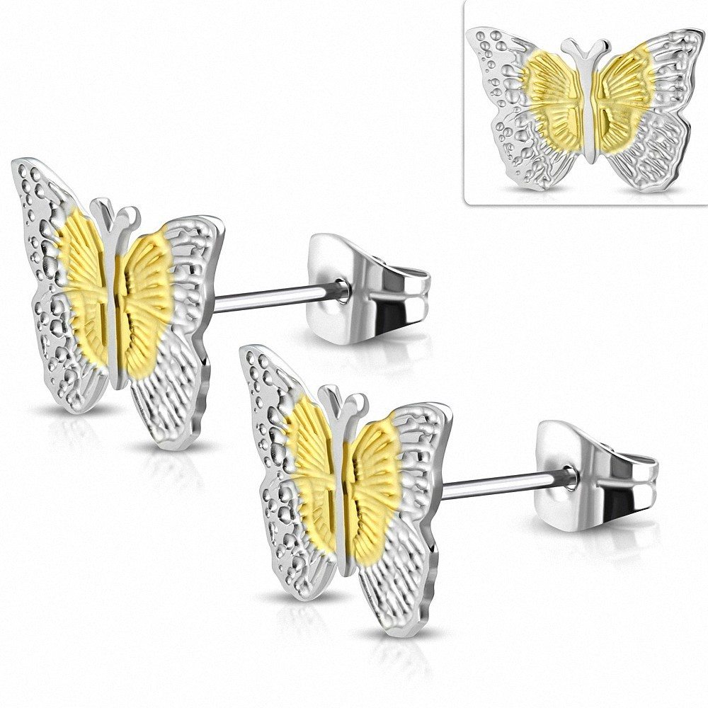 Boucles d'oreilles papillon 2 ton en acier inoxydable (paire)