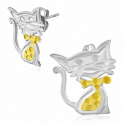 Boucles d'oreilles chat chaton 2 tons en acier inoxydable (paire)