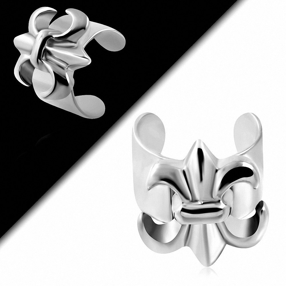 Boucle d'oreille supérieure en acier inoxydable avec manchette en fleur Fleur de Lis