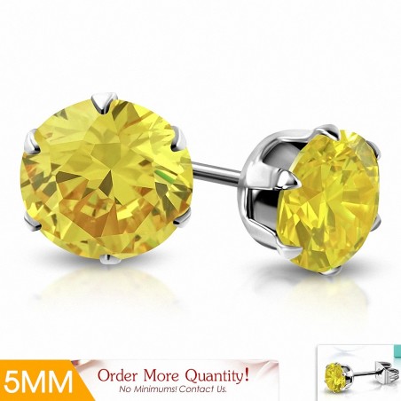 5mm | Boucles d'oreille rondes en acier inoxydable avec pendentif cercle et zircons jaunes (paire)