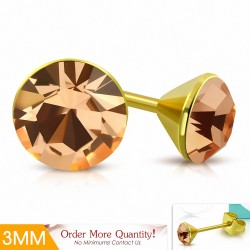3mm | Boucles d'oreille rondes en acier inoxydable doré avec cristaux et topaze Stellux (paire)