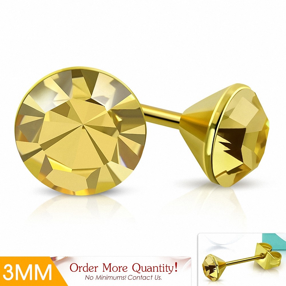 3mm | Boucles d'oreille rondes en forme de lunette sertie de rondelles doré avec cristaux de Topaze