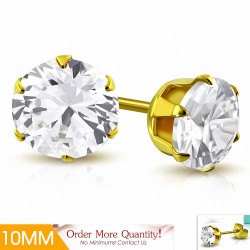 10mm | Boucles d'oreille rondes en acier inoxydable doré avec rondelle et serti de diamants (paire)
