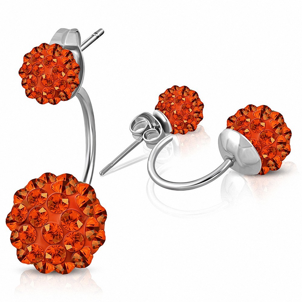 Boules de Shamballa Argil Disco de 6 mm et de 10 mm avec jacinthe orange CZ | Boucles d'oreilles double face