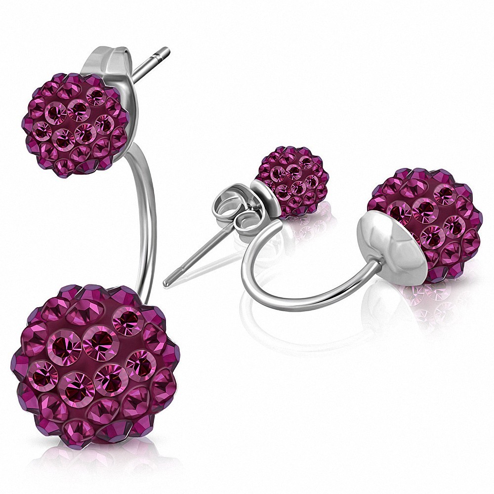 Balles Argil Disco Shamballa Argil 6mm & 10mm avec Rose Rouge CZ | Boucles d'oreilles double face en acier inoxydable