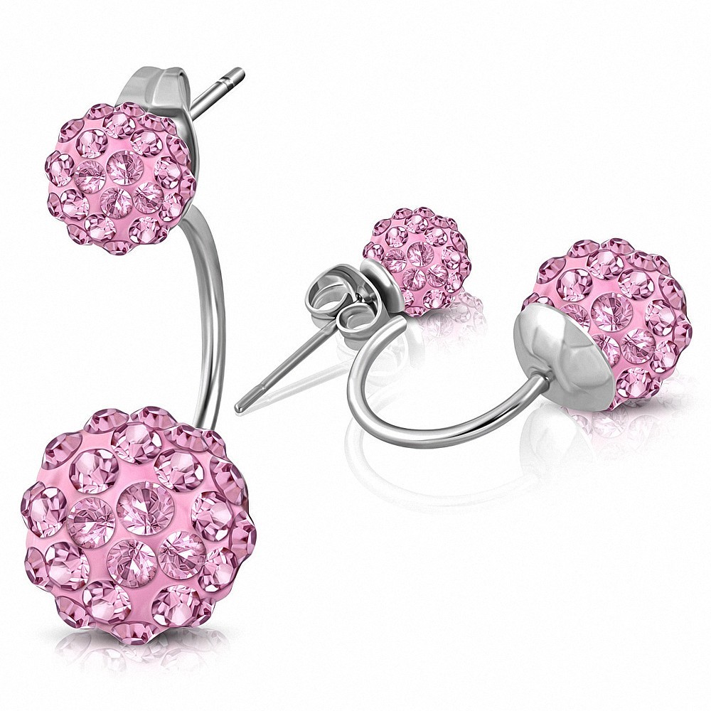 Balles Argil Disco Shamballa Argil 6mm & 10mm avec Rose CZ Rose | Boucles d'oreilles double face en acier inoxydable