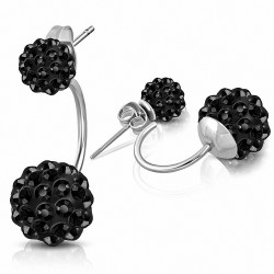 Balles Shamballa Argil Disco de 6 mm et 10 mm avec noir de jais CZ | Boucles d'oreilles double face acier inoxydable