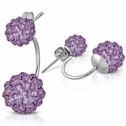 Boules de Shamballa Argil Disco de 6mm & 10mm avec Lavender CZ | Boucles d'oreilles double face en acier inoxydable