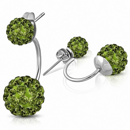 Boules de Shamballa Argil Disco de 6mm & 10mm avec Olivine Légère CZ | Boucles d'oreilles double face en acier