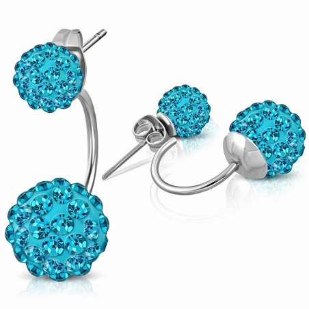 Balles Argil Disco Shamballa de 6 mm et 10 mm avec aigue-marine CZ | Boucles d'oreilles à double face en acier inoxydable