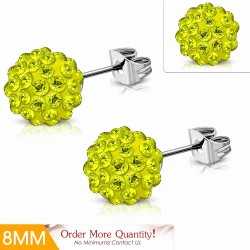 8mm | Boucles d'oreilles Shamballa en acier inoxydable Argil Disco Ball avec CZ jaune (paire)