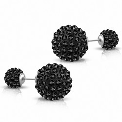 8mm & 14mm Balles Argil Disco Shamballa avec Jet Black CZ | Boucles d'oreilles clous double face en acier inoxydable (paire)