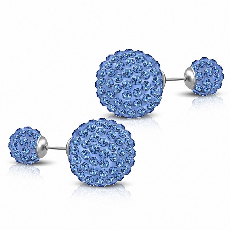 8mm & 14mm Balles Argil Disco Shamballa avec Saphir Bleu CZ | Boucles d'oreilles clous double face en acier inoxydable