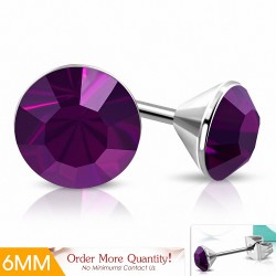 6mm | Boucles d'oreille rondes en acier inoxydable serti de lunette sertie de  Amethyst CZ (paire)