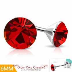 6mm | Boucles d'oreilles clous rondes en acier inoxydable serti de lunette sertie de rondelles et de jacinthes CZ (paire)