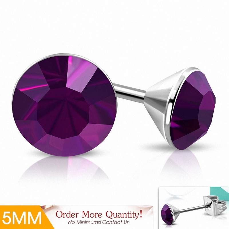 5mm | Boucles d'oreille rondes en acier inoxydable serti de lunette sertie de  Amethyst CZ (paire)