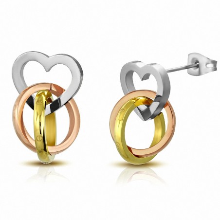 Boucles oreilles Anneaux imbriqués 3 tons en acier inoxydable