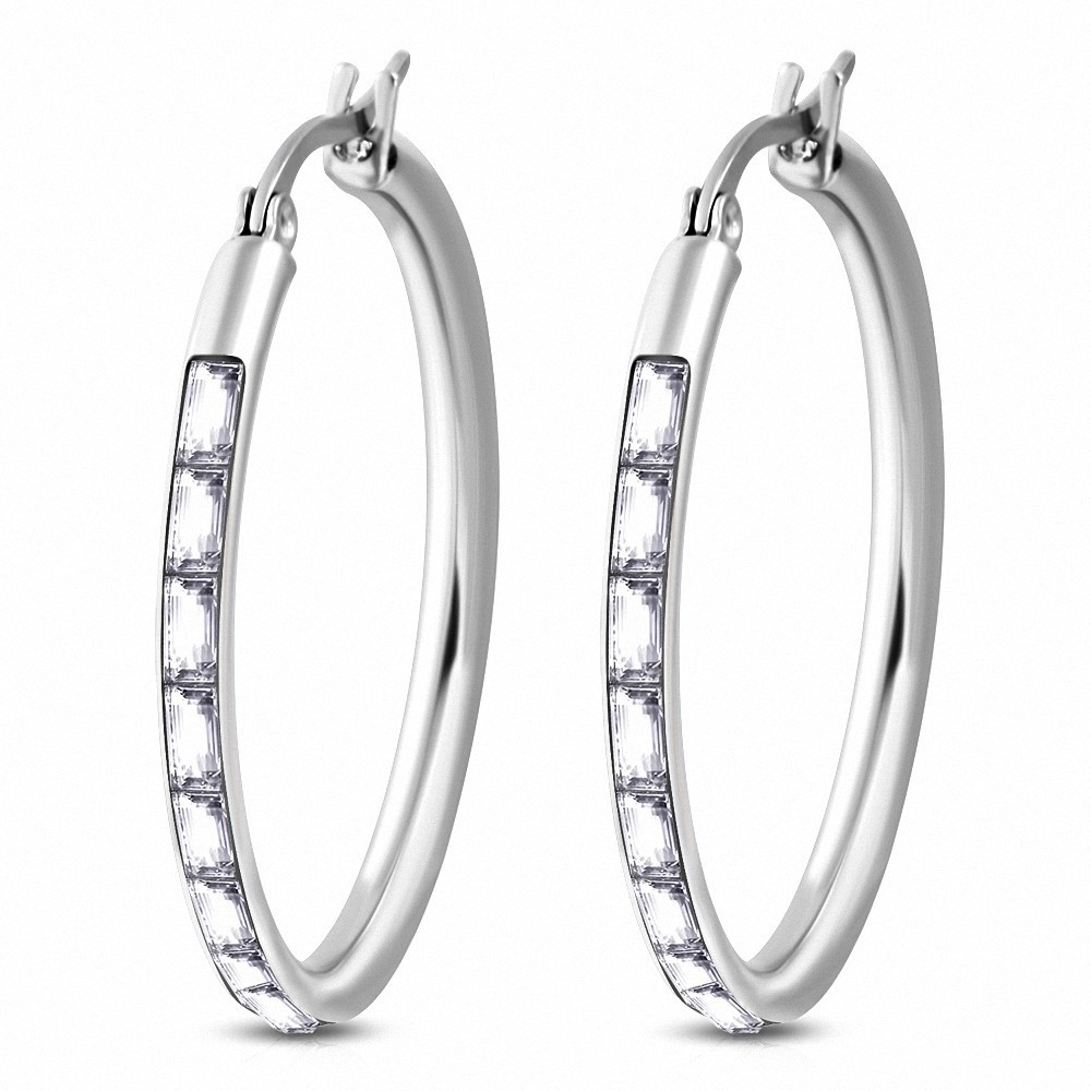 37x26mm | Boucles d'oreilles à clip ovale en acier inoxydable avec dos clair en Cz (la paire)