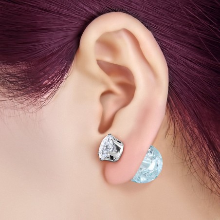 Boule en cristal bleu clair de 8 mm et de 15 mm CZ transparent | Boucles d'oreilles clous double face en acier inoxydable