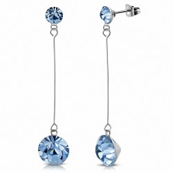 Saphir bleu CZ avec cercle et boucles d'oreilles rondes de 4 mm et de 7 mm en acier inoxydable (paire)