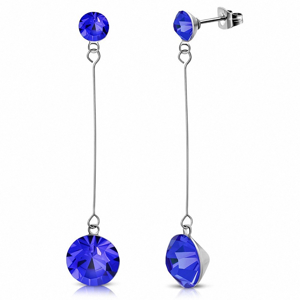 Capri Bleu CZ avec Cercle Rond 4mm & 7mm en Acier Inoxydable Longues Boucles Boucles d'oreilles clous (paire)