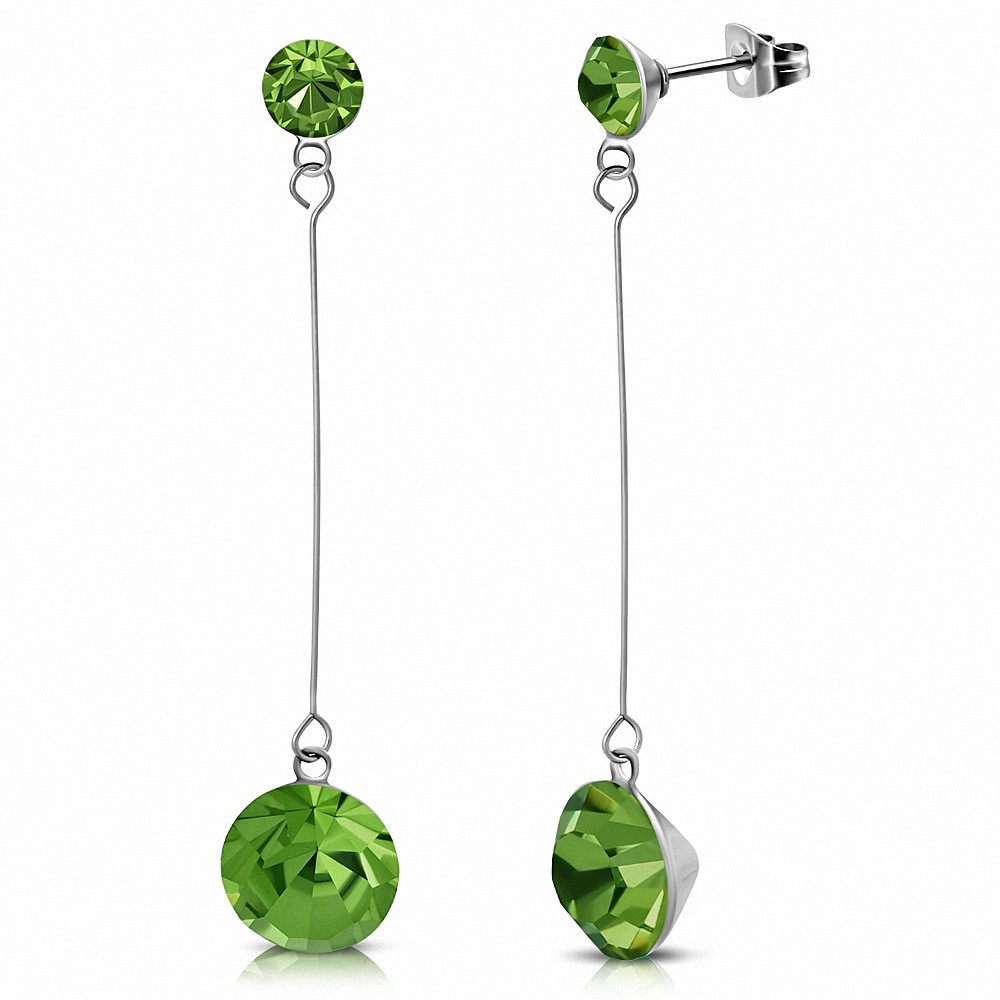 Peridot CZ rond 4 mm et 7 mm avec zircons cubiques en acier inoxydable (paire)