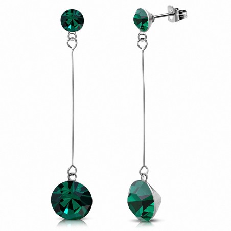 Émeraudes rondes de 4 mm et 7 mm en forme de cercle avec zircons cubiques en acier inoxydable (paire)